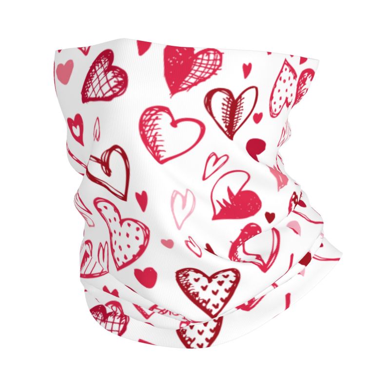 Neck Gaiter Face Cover - ผ้าพันคอรูปหัวใจสีชมพูแดง สำหรับผู้หญิงผู้ชาย ใช้สำหรับเดินป่า ตั้งแคมป์ ผ้าปิดหน้า ผ้าพันคอ