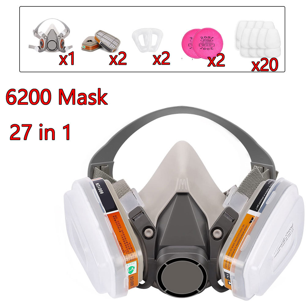 Face Mask Storage Box - หน้ากากป้องกันแก๊สพิษ 6200 ชุดพ่นสีรถยนต์ พร้อมตลับกรอง 6001/6002 สำหรับไอระเหยกรดอินทรีย์